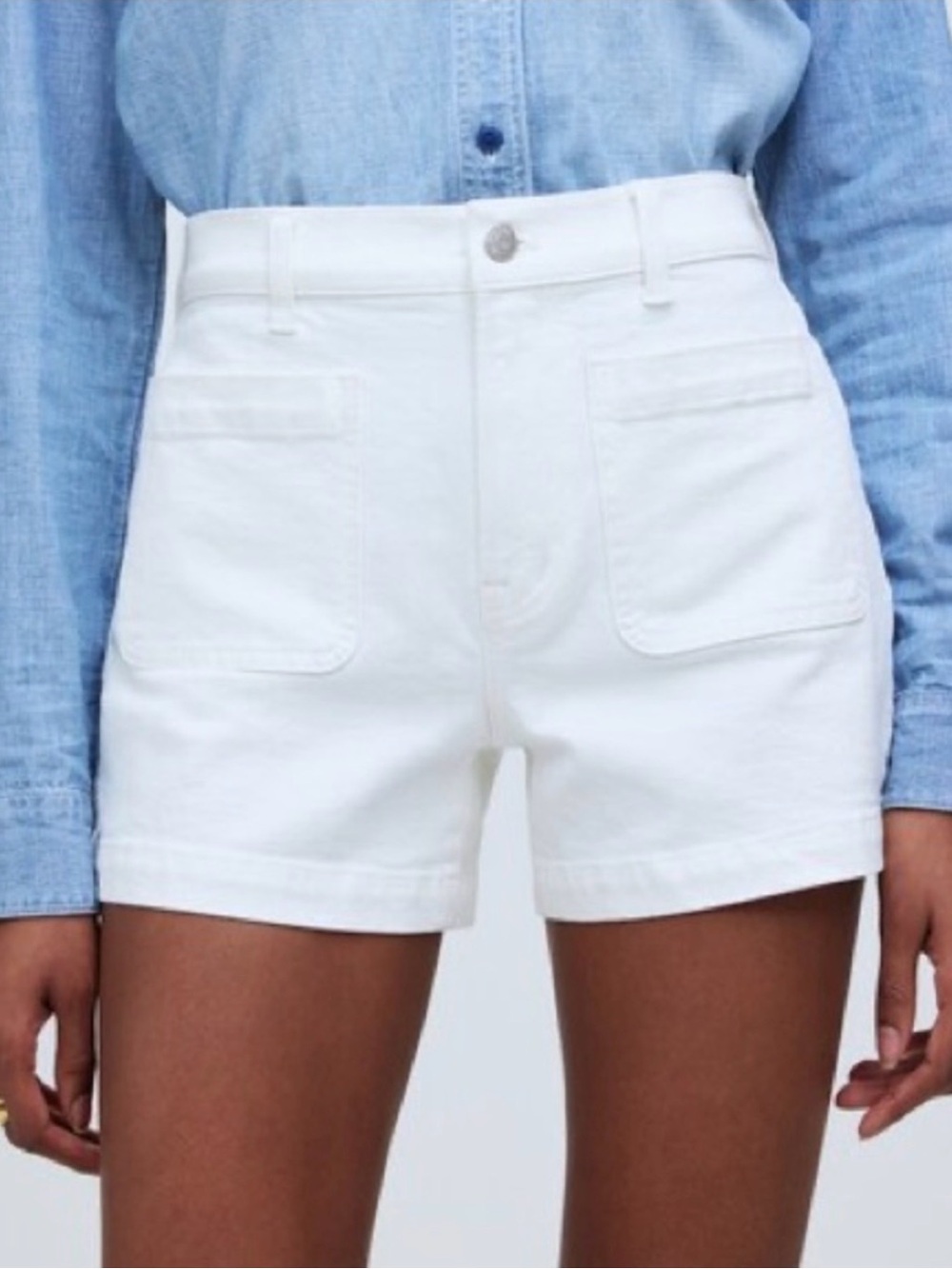 Madewell White High-Rise Patch-Pocket Jean Shorts